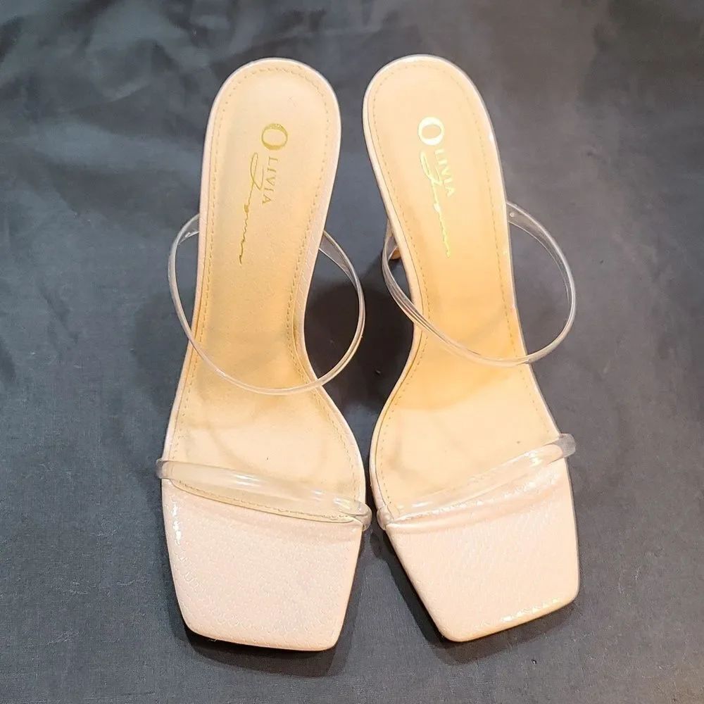 BRAND NEW OLIVER JOHNSON CLEAR TWIN STRAPS HIGH HEEL STILETTO MULES